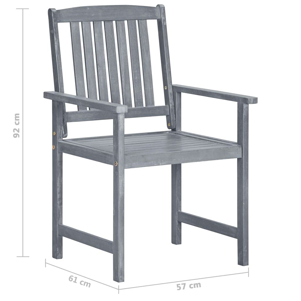 8 sillas de jardín con cojín de madera maciza de acacia gris para muebles de terraza y exteriores, sillas de madera estables con acolchado para jardín, terraza o balcón, sencillas