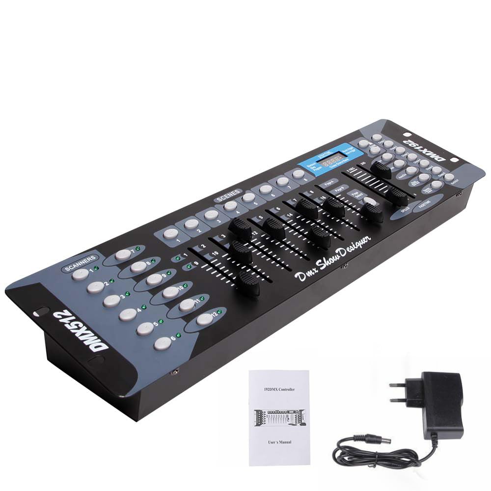 DMX Contrôleur de lumière DMX 512 Contrôleur 192 canaux DMX Console 240 scènes pour éclairage de scène, lumières de tête mobile, DJ, disco, club, fête (tricolore)