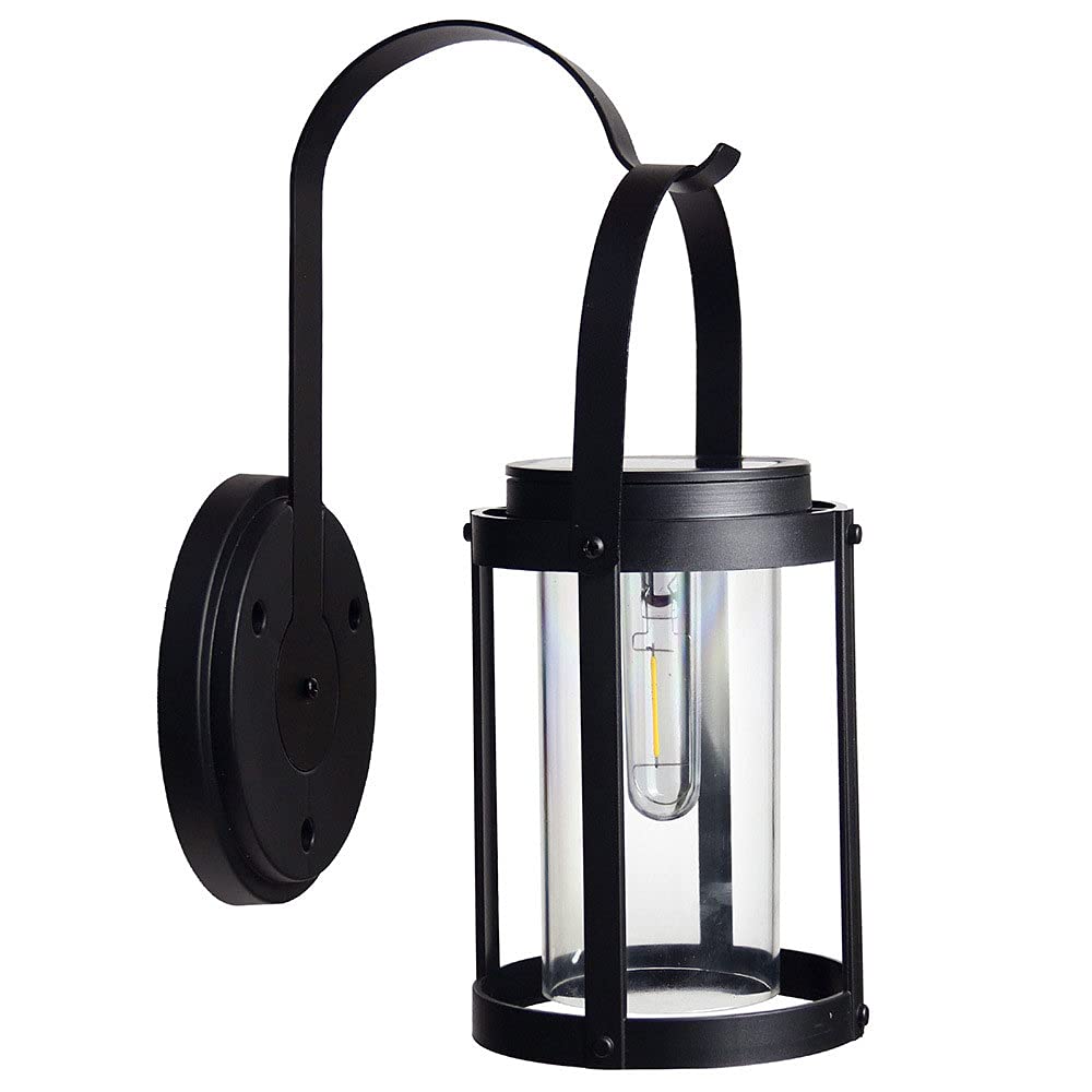 SXSCARKX Modern Simple Black Cylinder Wall Light Glass Lampshade Outdoor Waterproof Lamp Control Warm White Solar Patio for Villa Walled Gardens Exterior Sconce