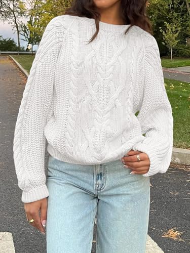Cicy Bell Womens Oversized Cable Knit Sweaters Crew Neck Long Sleeve Fall Chunky Pullover Casual Loose Fit Sweater Tops3