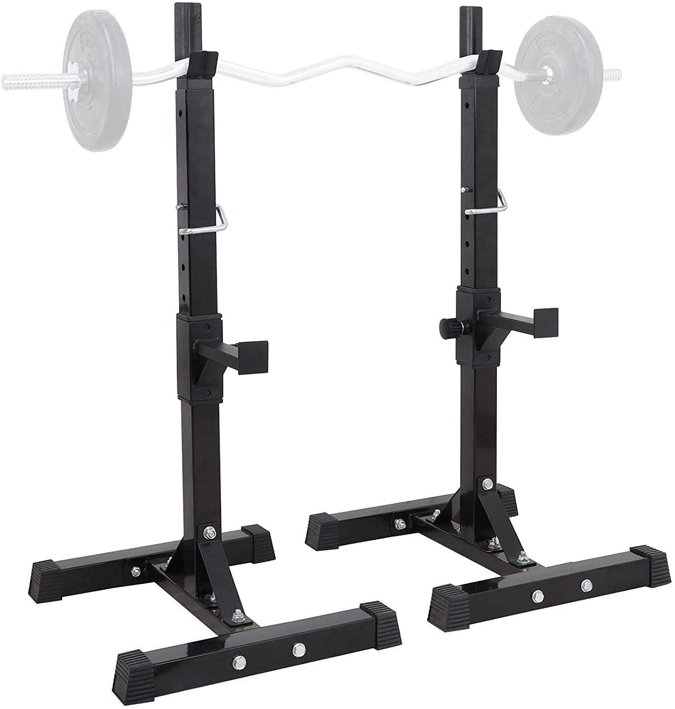 Supporto Squat Rack Regolabile 200 kg | Cavalletti per Bilanciere Altezza e Larghezza Regolabili per Home Gym e Panca