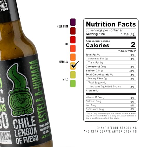 Image of Chile Lengua de Fuego Estela Ahumada - Smoky Jalapeno & Garden Vegetable Hot Sauce, Fresh Herbal, Medium, 5 oz Bottle (Pack of 1)
