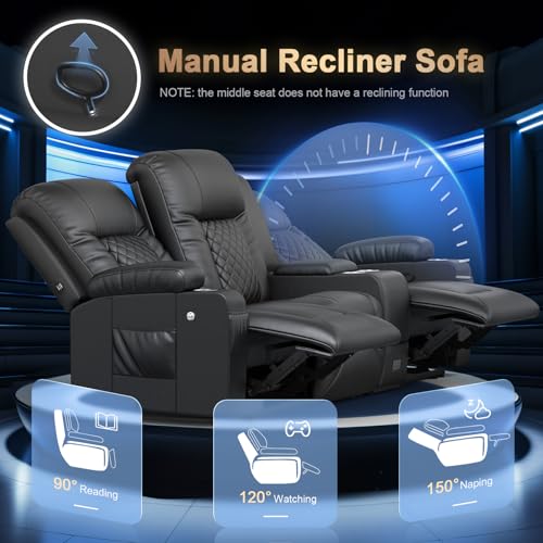 DG PEAFOWL Recliner Sofa Set, 3 Seat Recliner Couch and Recliner Chair with Heat & Massage, Home Theater Seating with Console & Drawer, Wall Hugger Reclining Couch with USB Ports & Phone Holders - Image 5