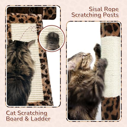 Image of Globlazer Heavy Duty Leopard Cat Tree, 70in Sturdy Cat Tree for Indoor Cats Sturdy Large Cat Tower with Scratching Post & Board, Hammock, 2 Cat Condo for Adult Cats Kittens, F70 Pro, Leopard Print