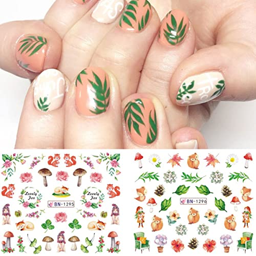 Fox Nail Art Sticker Maplel Leave Water Transfer Nail Decals Nail Supplies Summer Animal Fox Sunflower Leaf Mushroom Nail Stickers Design For Acrylic Nail Nail Decoration For Women Girls #TOP1