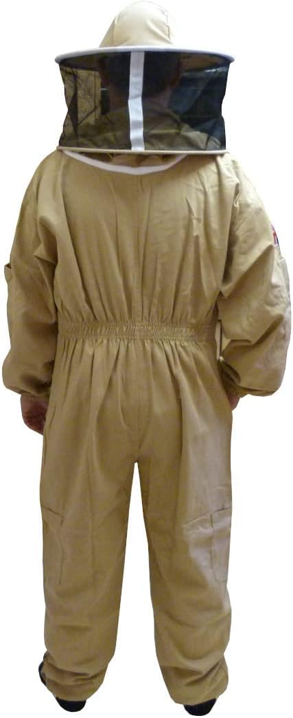 AGS Traje de apicultura de algodón con sombrero redondo – Ropa protectora verde oliva para apicultores, traje profesional tradicional de apicultura (mediano)