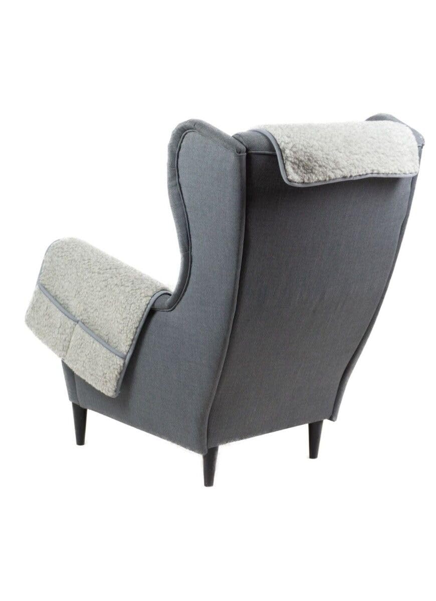 Sesselauflage Sesselschoner aus Merinowolle Felix Armlehnen und Taschen warm und weich zur Schonung der Polster Farbe Grau