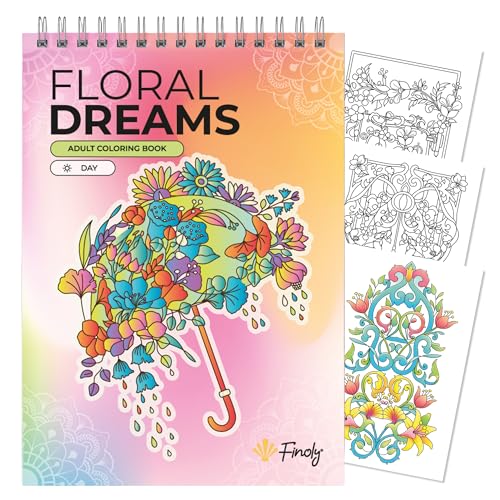 Finoly Libri da Colorare per Adulti Fiori A4 Riduce lo Stress | Album da Colorare per Adulti Principianti e Esperti | Libro da colorare per adulti Mindfulness Inchiostro Non Che Trapassa (Giorno)