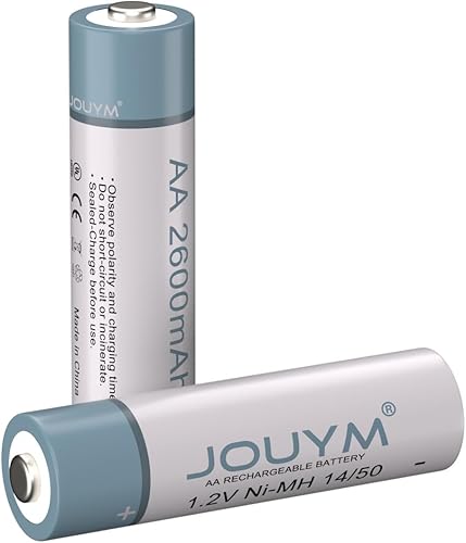 Paquete de 2 pilas AA recargables con botón superior de 2600 mAh, alta capacidad, 1.2 V, NiMH, baja autodescarga, doble A, recarga hasta 1000 veces