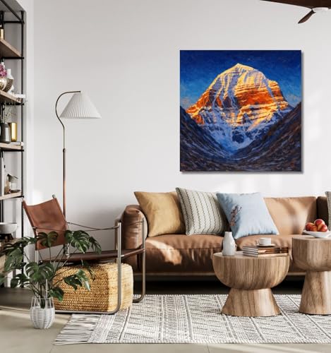 Image of Kunj Cart Mount Kailash Painting | 10+ DESIGNS | Kailash Parvat Canvas Painting for Living Room, Temple Home & Office Wall Decoration (Kailash Mountain Painting, 12x12 Inch, Framed)