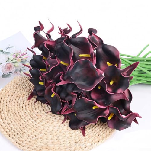 Ramo de lirios de cala para decoración de boda, ramos de novia, decoración del hogar, centros de mesa, estante de sala de estar y arreglo de consola (centro negro)