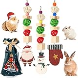 Abizoo Christmas Guinea Pig Chew Toys,3 Pcs Rabbit Chew Toys Hamster Bunny Treats Wood for Chinchilla,Hanging Christmas Themed Decor Cage Accessories for Small Animals pet Teeth Enrichment Gifts