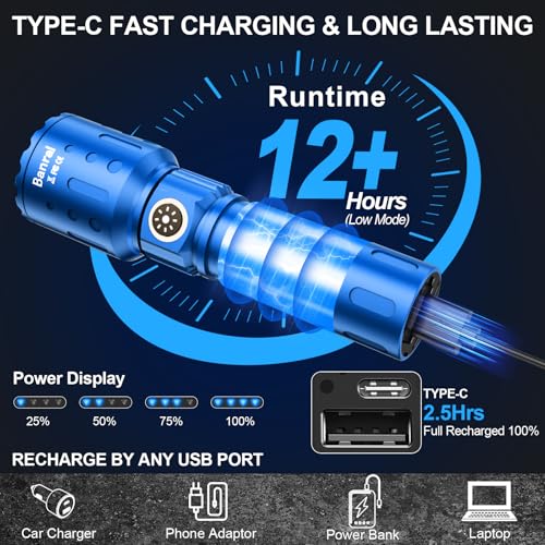 Image of Banral Flashlights High Lumens Rechargeable, Super Bright Long Range Small Powerful Flashlight, 6 Modes LED Tactical Pocket Waterproof Flash Light for Home Emergency (2, Blue)