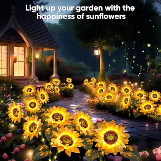 Sunflower Solar Lights Garden Decor: 6-Pack Artificial LED Solar Flower Lights Spring Summer Outdoor Decorations- Waterproof Patio Lamps for Outside Yard Pathway Walkway Porch - Gifts for Women Mom