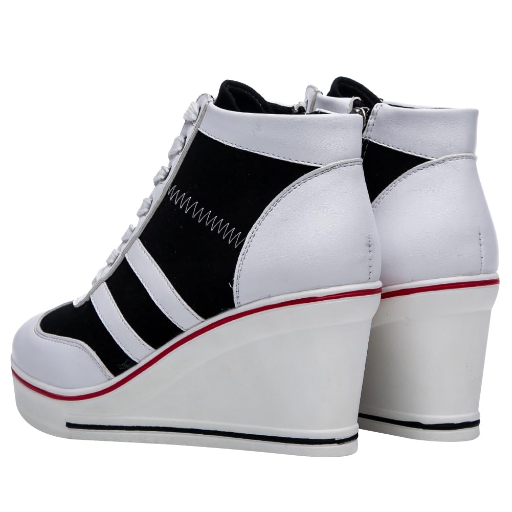 rismart Donna Tela Scarpe da Ginnastica con Zeppa Plateau Scarpe Alte Casual