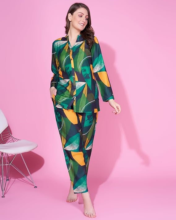 Image of STORIES OF BANNO'S SWAGGER Premium Poly Muslin Floral Co-Ord Set for Women | Soft Pajama Set | Elegant Printed Nightwear Lounge Outfit | Trendy Casual Wear Co-Ord Set