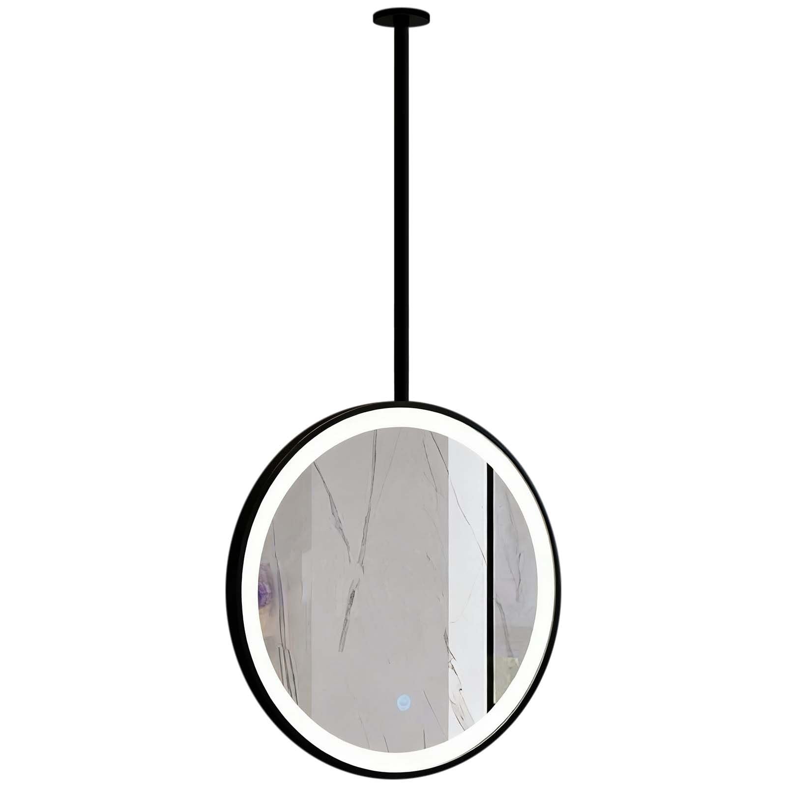 FGXHHS Ceiling Mounted Mirror Decorative Circle Vanity with Hanging Rod, LED Wall Suspended Mirrors for Bathroom Washroom Shaving Makeup(Black,Diameter-70CM/27.6INCH)
