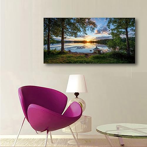 Pyabl Wall Decor Tree Canvas Wall Art Of A Sunrise Over A Forest Lake 20X40Inches Nature Inspired Painting Perfect For Wall Decoration In Living Room And Bedroom Trees And Landscape Picture Artwork Prints thumb #2