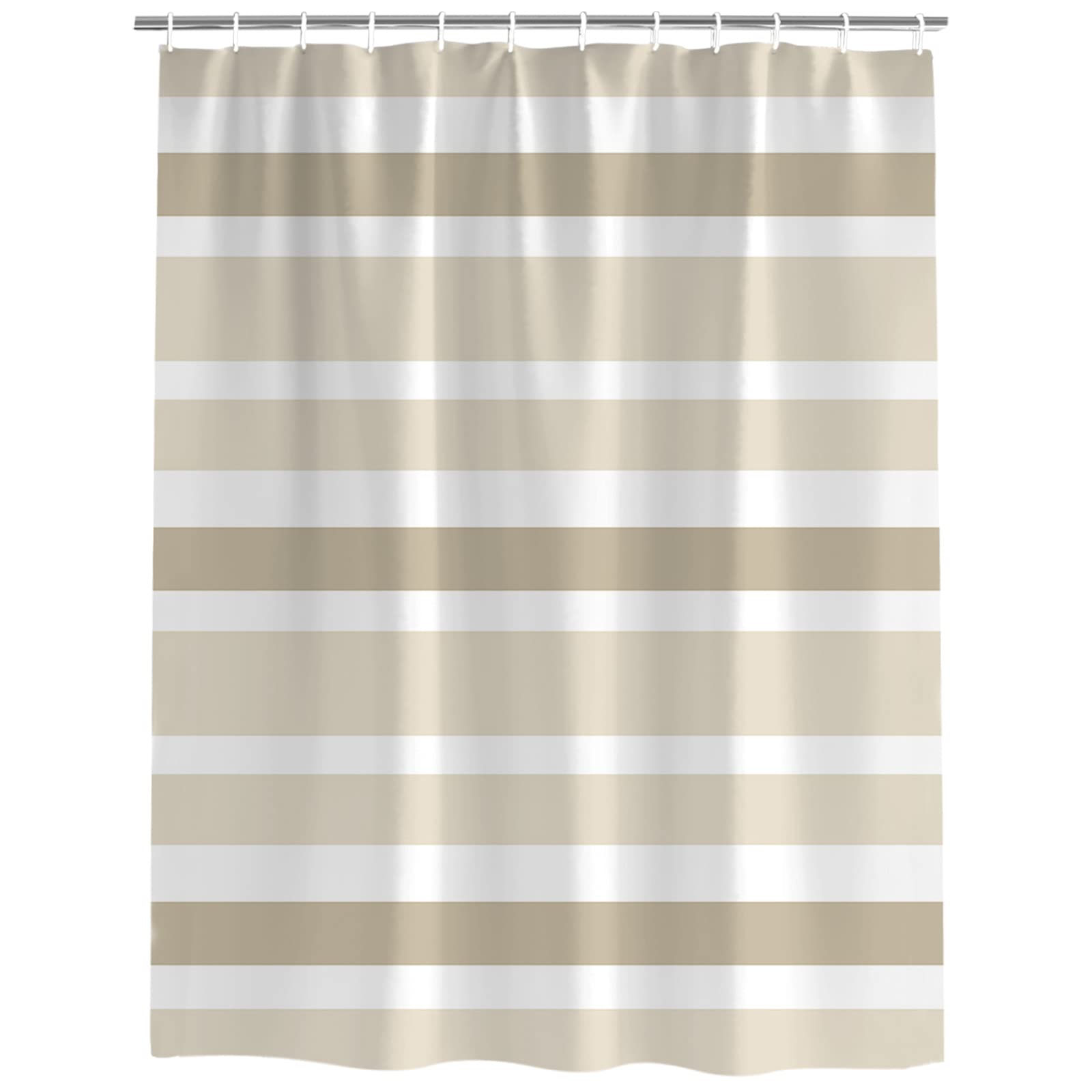 Prironde Beige White,Brown and Grey Neutral Striped Shower Curtains for Bathroom Polyester Fabric Shower Curtain with 12 Hooks,Waterproof Bath Curtain for Shower/Bathtub Decor 72x72 inch