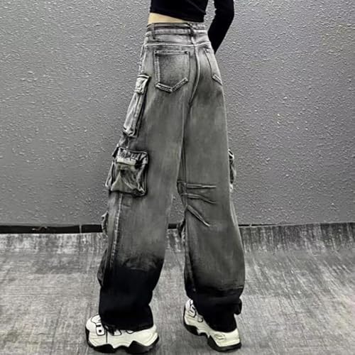 Gothic Y2K Streetwear Women's Cargo Jeans - Multi-Pocket Gradient Denim Pants, Hip-Hop Fashion4