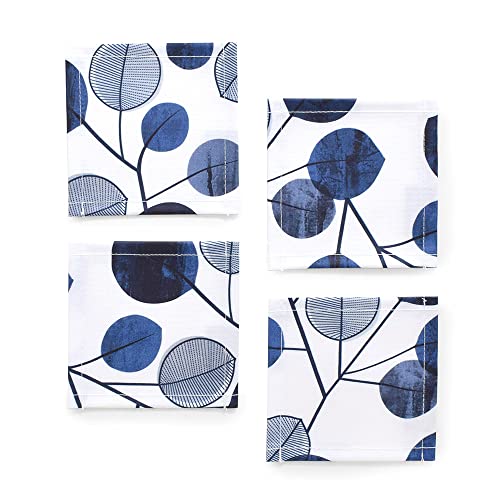 スタイルデコール(STYLE Decor) コースター ラミネート おしゃれ 布 4枚セット 洗える 北欧 ネイビー リーフ W3002210