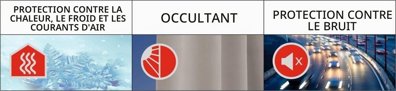 HOMEbasics | Rideau acoustique uni | ACUSTICO | Protection contre le bruit, la chaleur, le froid et les courants d'air + assombrissement | naturel | 245 x 135 cm