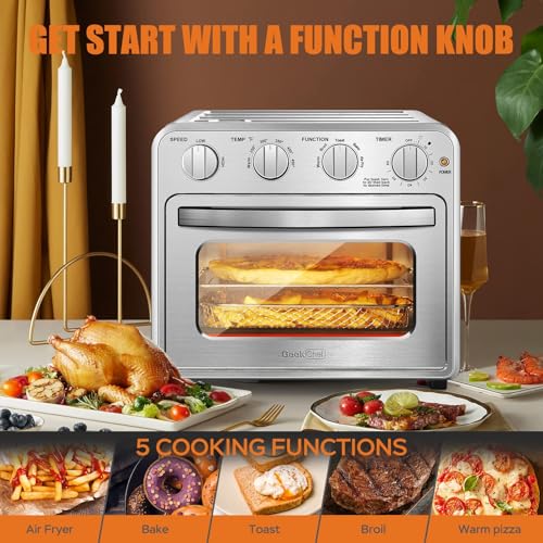 Image of Geek Chef Air Fryer Toaster Oven Combo, 16QT 5-in-1 Toaster Ovens Countertop, Convection AirFryer with Bake, Air fryer & Toaster, Broil and Warm Functions, Stainless Steel Easy Oven for Wonder Meals