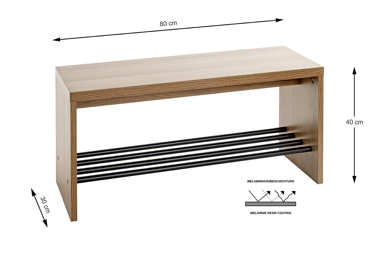 HAKU Panca per scarpe rovere, nero, MDF, metallo - Dim. L 80 cm x A 40 cm x P 30 cm, Stile Moderno