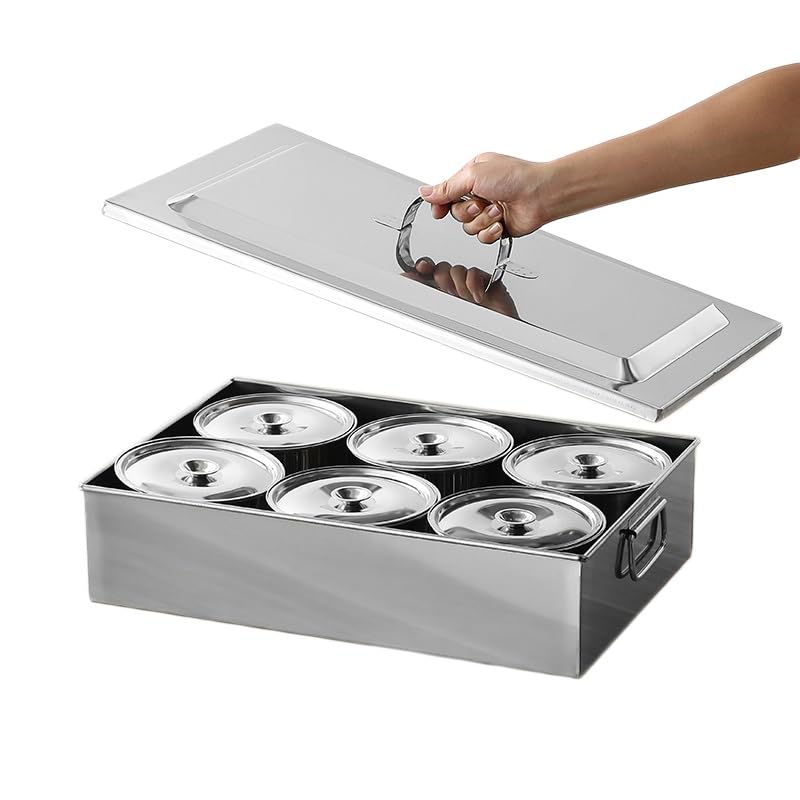 Estación de acero inoxidable para pizzas y dispensador de condimentos, organizador de especias para salsas, condimentos, mermeladas y frutas, diseño de mango, plateado, 50,5 x 35 x 14 cm