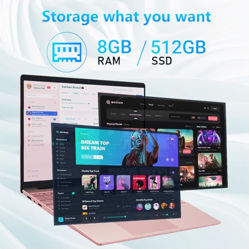 Image of 15.6 Inch Laptop, N95 Processor (4C4T, 1.7-3.4GHz), 8GB RAM, 512GB PCIe SSD, Backlit Keyboard, Fingerprint Unlock, FHD IPS Display, 8000mAh Battery, Win11Pro Computer - for Work & Study (Rose Gold)
