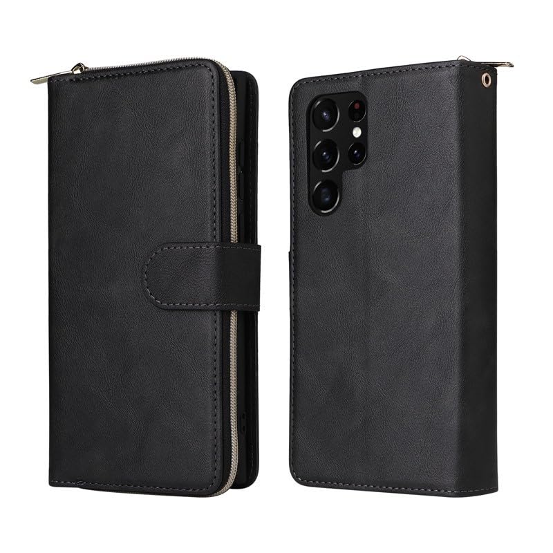 Étui Samsung Galaxy A25 5G noir compagnon de voyage en cuir avec poche zippée