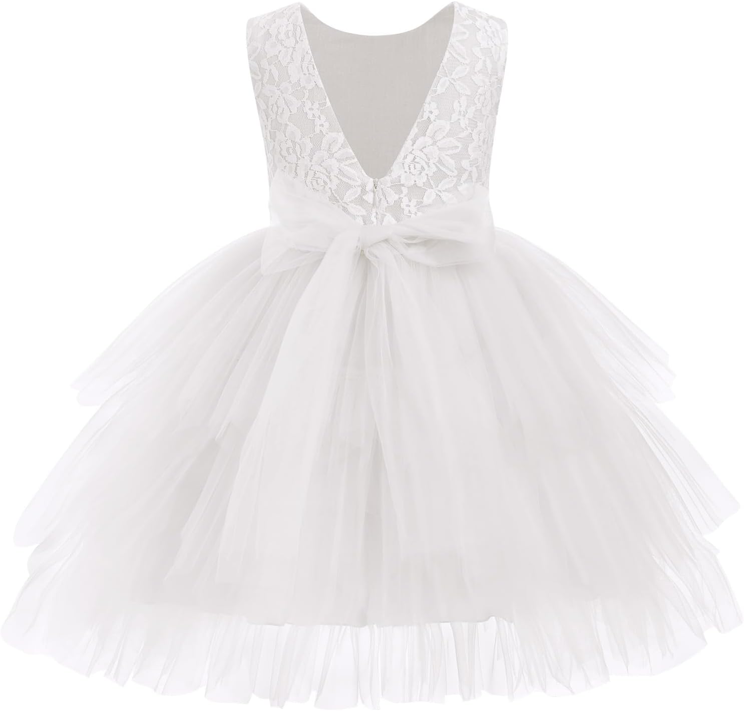 OBEEII フラワーガールドレス 幼児 赤ちゃん 女の子 ノースリーブ V バック レース ティアード プリンセス チュール ドレ