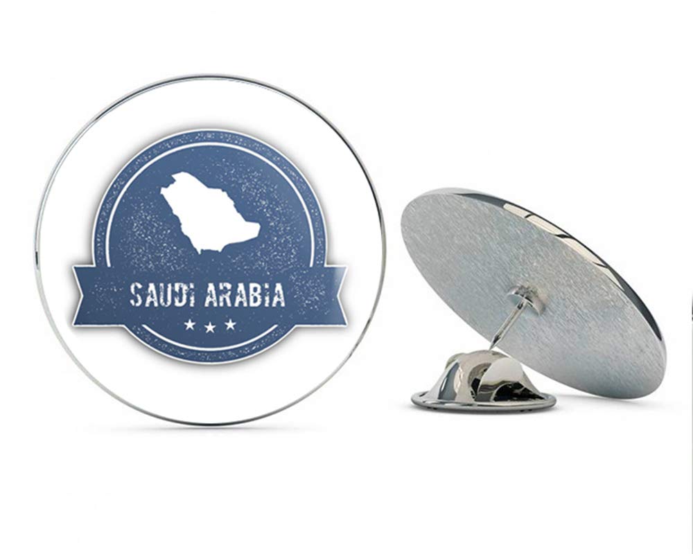 Saudi Arabia Grunge Travel Stamp Round Metal 0.75" Lapel Pin Hat Shirt Pin Tie Tack Pinback