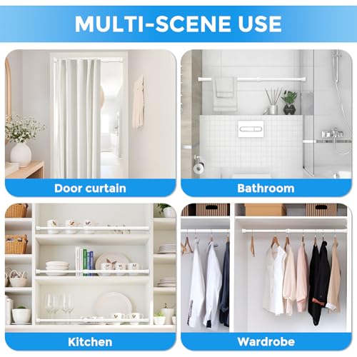 Image of 4 Pack Spring Tension Curtain Rod 17 to 28 Inch, DIY Small Curtain Rods No Drill for Window Cupboard Closet Kitchen Cabinets, White