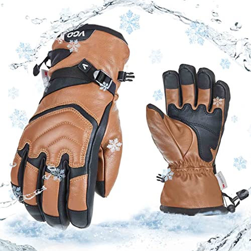 Vgo... 1Pair -30/-22F or Above Cow leather Warm Ski Gloves for Men Women,Winter Snow Gloves,Outdoor Gloves,3M Thinsulate Waterproof Gloves(CA2468FW)