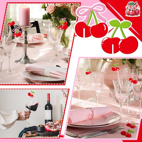 Marqueurs de boisson cerise et nœud pour un EVJF ou mariage bohème chic