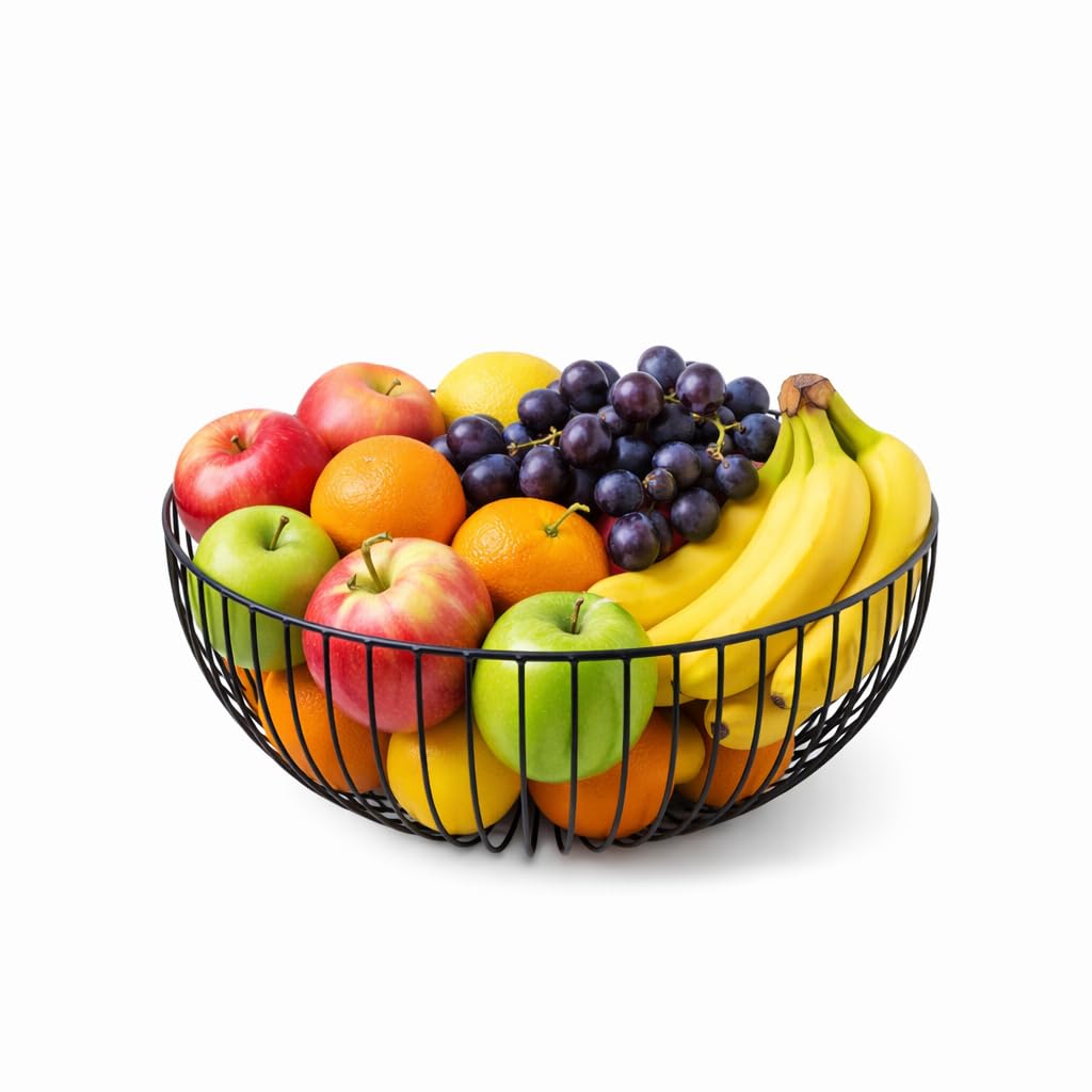 Point-Virgule Black Wire Basket Fruit Bowl, Decorative Bowl And Kitchen Storage, 35Cm
