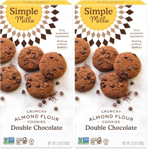Image of Simple Mills Almond Flour Crunchy Cookies, Double Chocolate Chip - Gluten Free, Vegan, Healthy Snacks, Made with Organic Coconut Oil, 5.5 Ounce (Pack of 2)