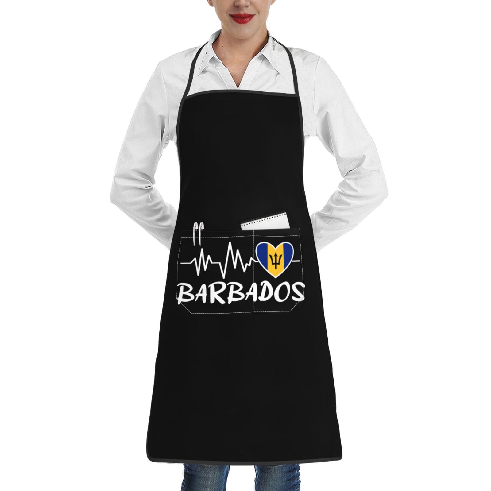 nopicsn Barbados Heartbeat Apron for cooking with Pockets Women Men Kitchen Chef Funny Aprons