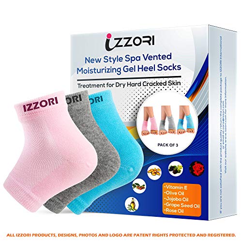 Image of IZZORI Silicone Gel Heel Socks for Dry Hard Cracked Heel Repair Pad, Swelling & Pain Relief, Plantar Fasciitis Foot Care, (Free Size, 3 Pair)