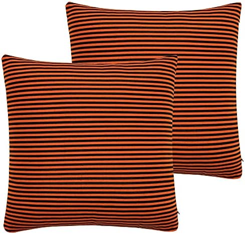 Halloween Throw Pillow Covers 18x18 - Decorative Pillows for Couch Set of 2 Rustic Striped Cushion Cover Soft Large Pillowcase for Bedding Decor, Sofa, Outdoor Farmhouse Home Fall Orange Black