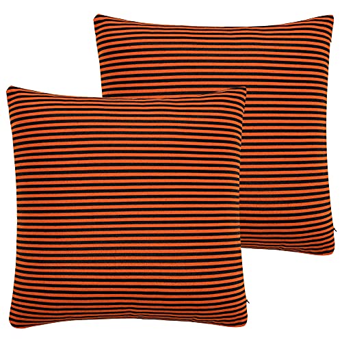 Halloween Throw Pillow Covers 18X18 - Decorative Pillows For Couch Set Of 2 Rustic Striped Cushion Cover Soft Large Pillowcase For Bedding Decor, Sofa, Outdoor Farmhouse Home Fall Orange Black #TOP25