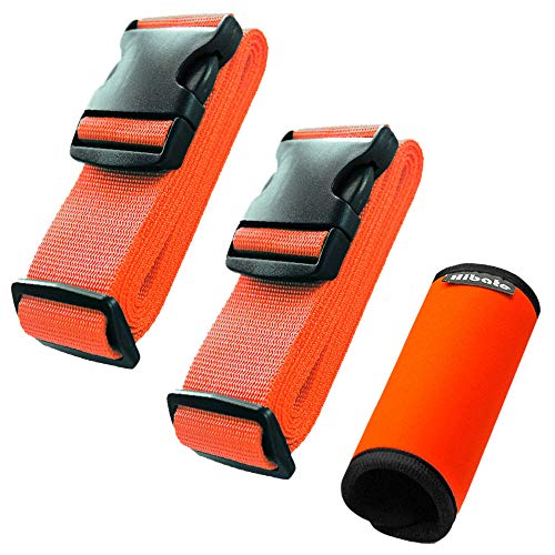 Hibate (2_Orange) Luggage Straps Belts and (1_Orange) Neoprene Suitcase Handle Wrap Grip Tags