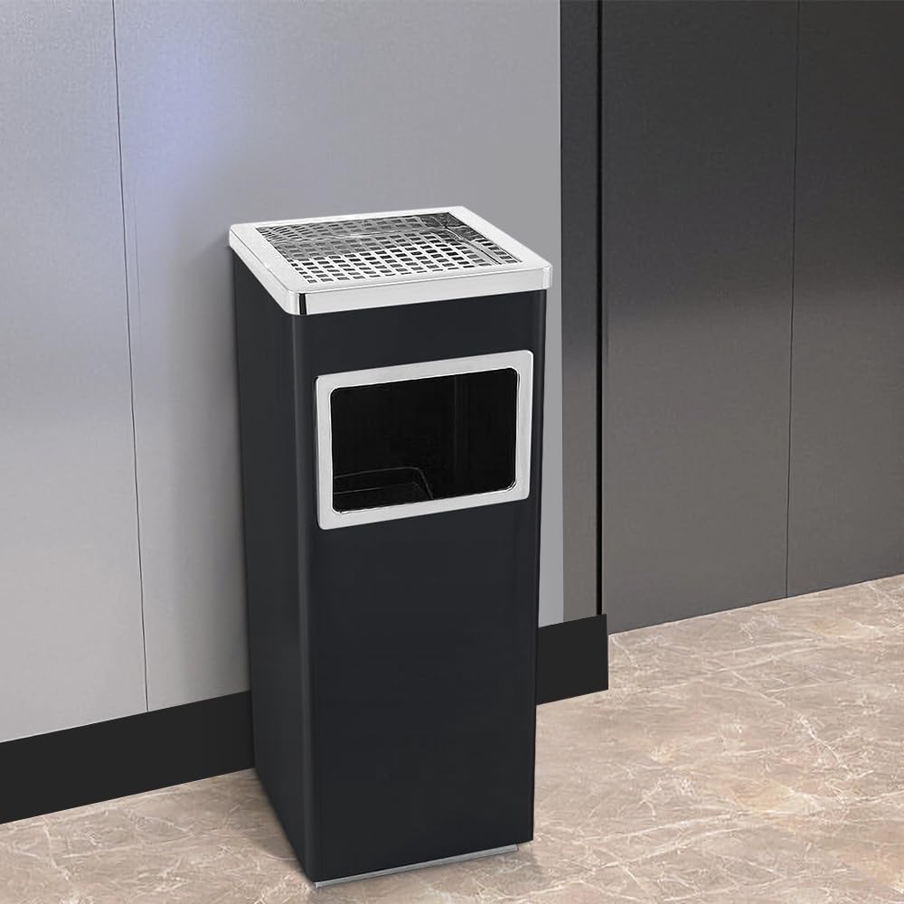 HUOLE Pattumiera con Posacenere Acciaio Inox Contenitore Cestino Design Elegante Funzionale Raffinato Inserti Rimovibili Robusto Capacità - Nero (2pz) 30 * 24 * 60 cm - 48 l