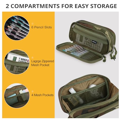 Image of Tactical Pencil Case for Boy,Large Capacity Pencil Pouch,Marker Organizer Case Pen Box, Tool Bag Desk Organizer for School College Office Organizers for Kids Men Women Adult Teens(Camo Green)