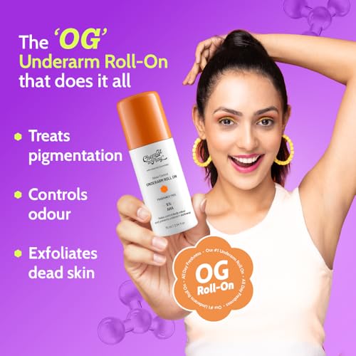 Image of Chemist At Play UnderArm Roll On Deodorant with 5% AHA, Lactic Acid & 1% Mandelic Acid | Prevents Body Odour & Fades Pigmentation |0% Aluminium & 0% Alcohol |For Sensitive Skin | Fragrance Free | 75ml