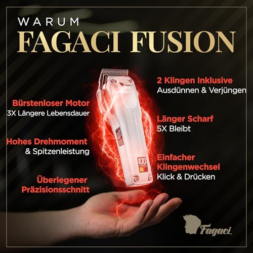 Fagaci Haarschneidemaschine Profi Mit Überlegene Präzision, 5-Fach Längere Schärfe Haarschneider Herren Akku Mit 2 Klingen: Fade & Taper, Professionelle Haarschneider Mit Bürstenloser Motor