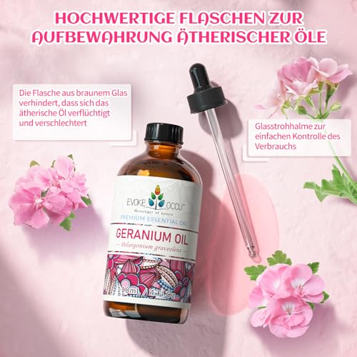 EVOKE OCCU Geranium ätherisches Öl 118ml, reines Geraniumöl für Haut Haar Massage Aromatherapie Diffusor - 4 FL Oz