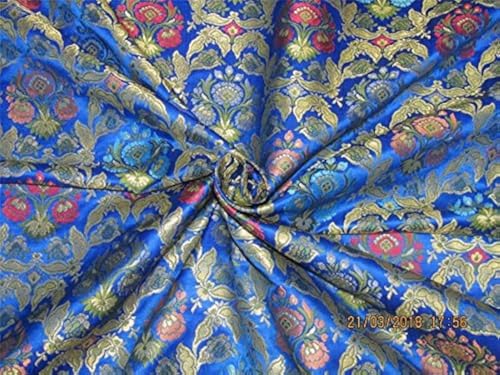Brocart de soie bleu roi vert et or métallique Bro568 [4]