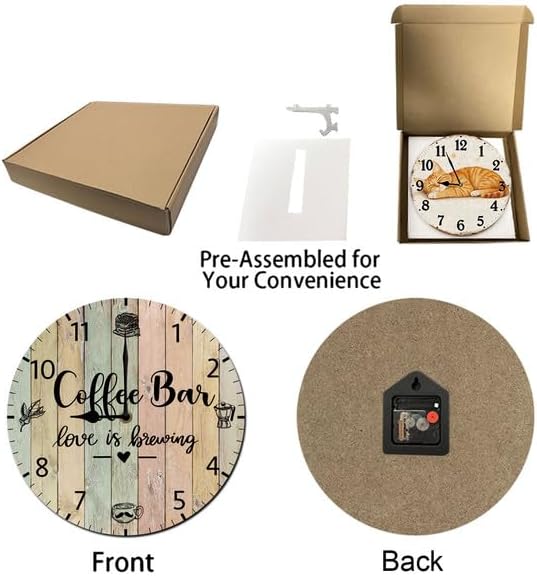 Miniatura 5 de Reloj de pared para cafetería, decoración de pared, funciona con pilas, sin tictac, cuarzo silencioso, analógico, rústico, rústico, reloj redondo,
